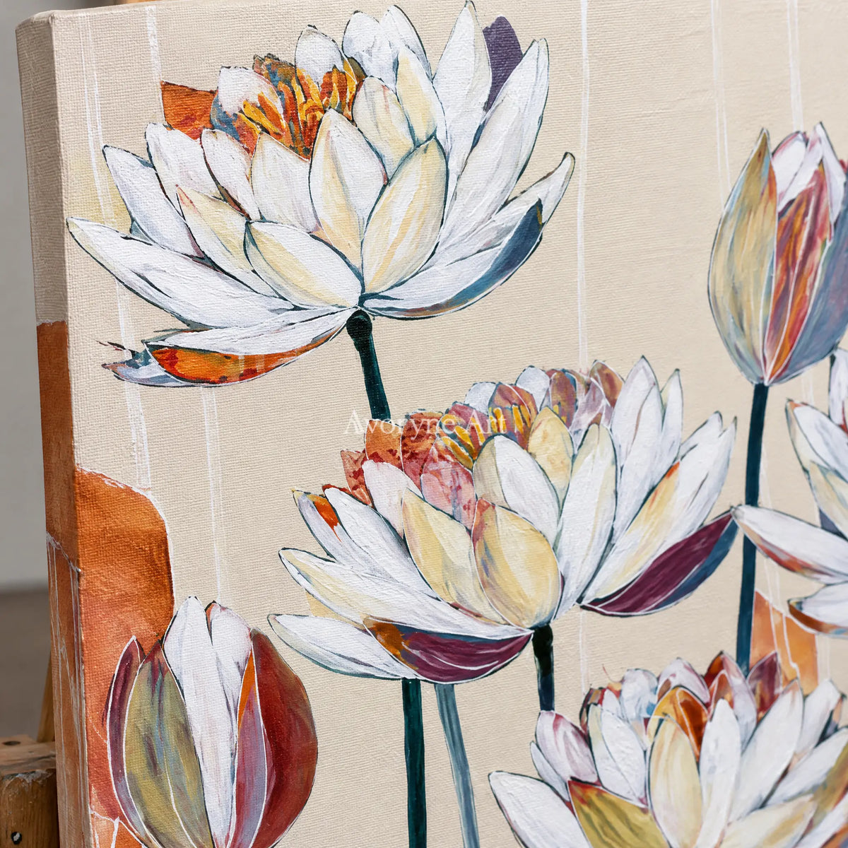Ivory Tender Light: White Floral Art — detail easel