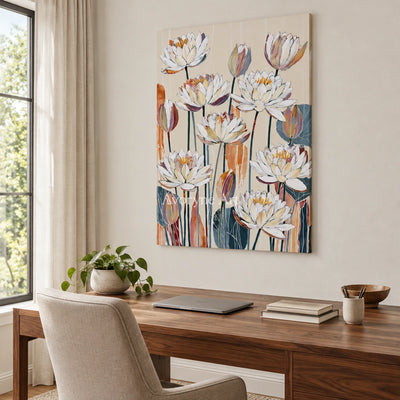 Ivory Tender Light: White Floral Art — office frameless