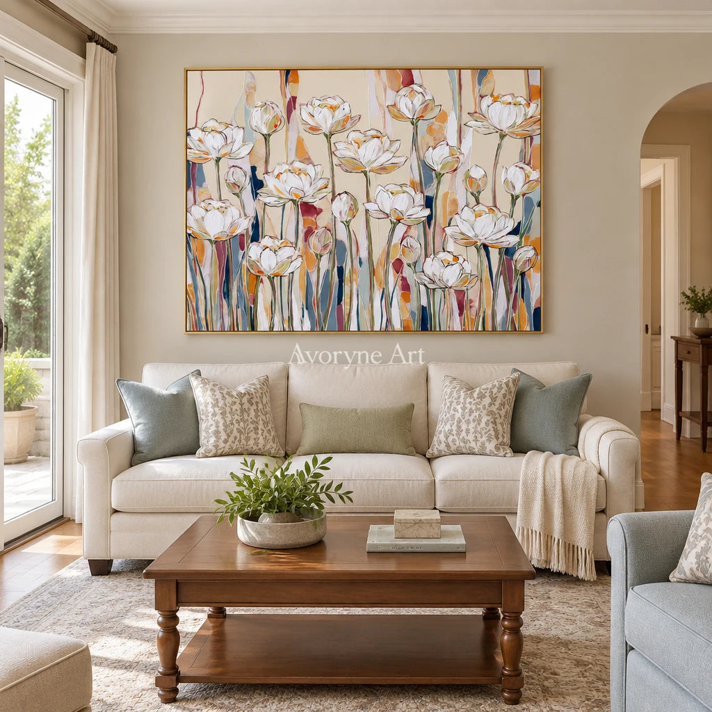 Ivory Tender Vista: White Floral Art — living gold