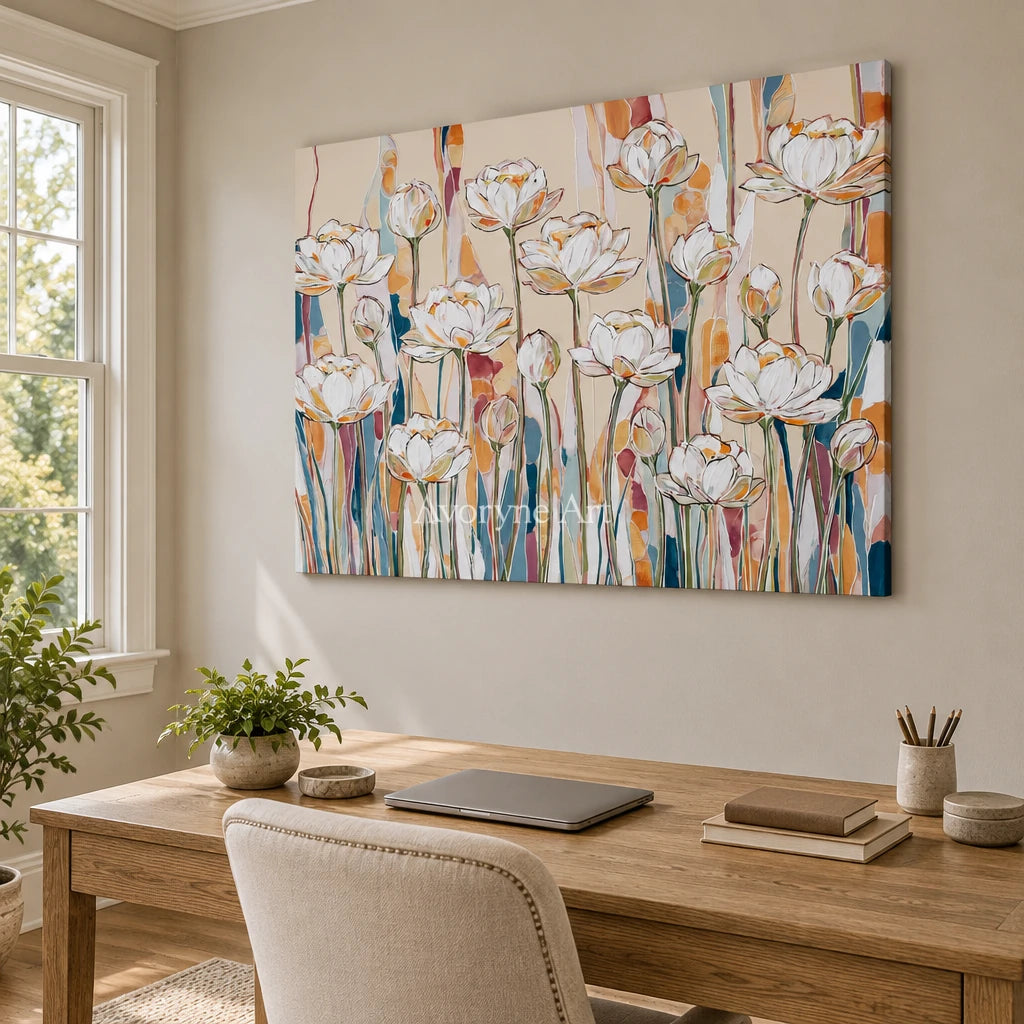 Ivory Tender Vista: White Floral Art — office frameless