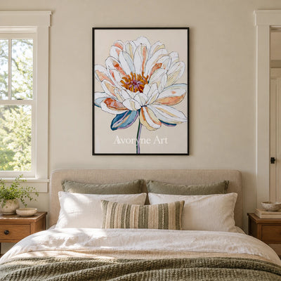 Ivory Tender Poem: White Floral Art — bedroom black