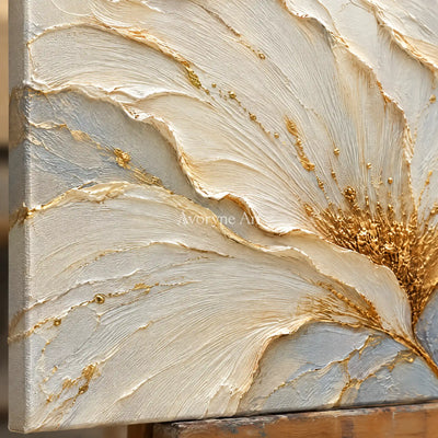 Gilded Bloom: White Floral Diptych Wall Art — detail easel