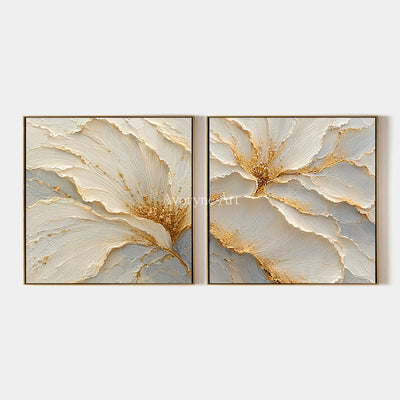 Gilded Bloom: White Floral Diptych Wall Art — primary