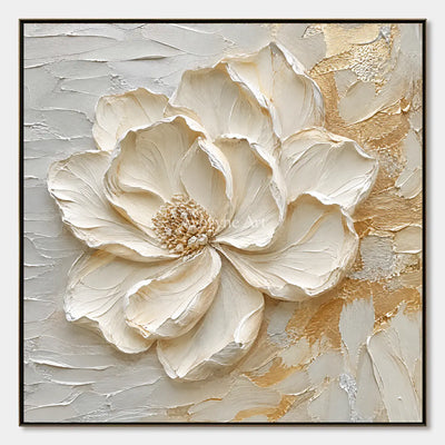 Aven Ivory Bloom: White Floral Impasto Wall Art — primary
