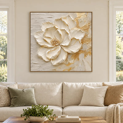 Aven Ivory Bloom: White Floral Impasto Wall Art — villa wood