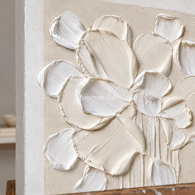 Chalk Bouquet: White Floral Impasto Wall Art — detail easel
