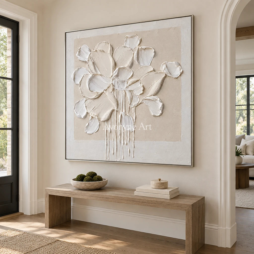 Chalk Bouquet: White Floral Impasto Wall Art — entry silver
