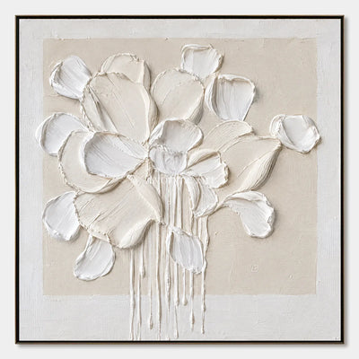 Chalk Bouquet: White Floral Impasto Wall Art — primary