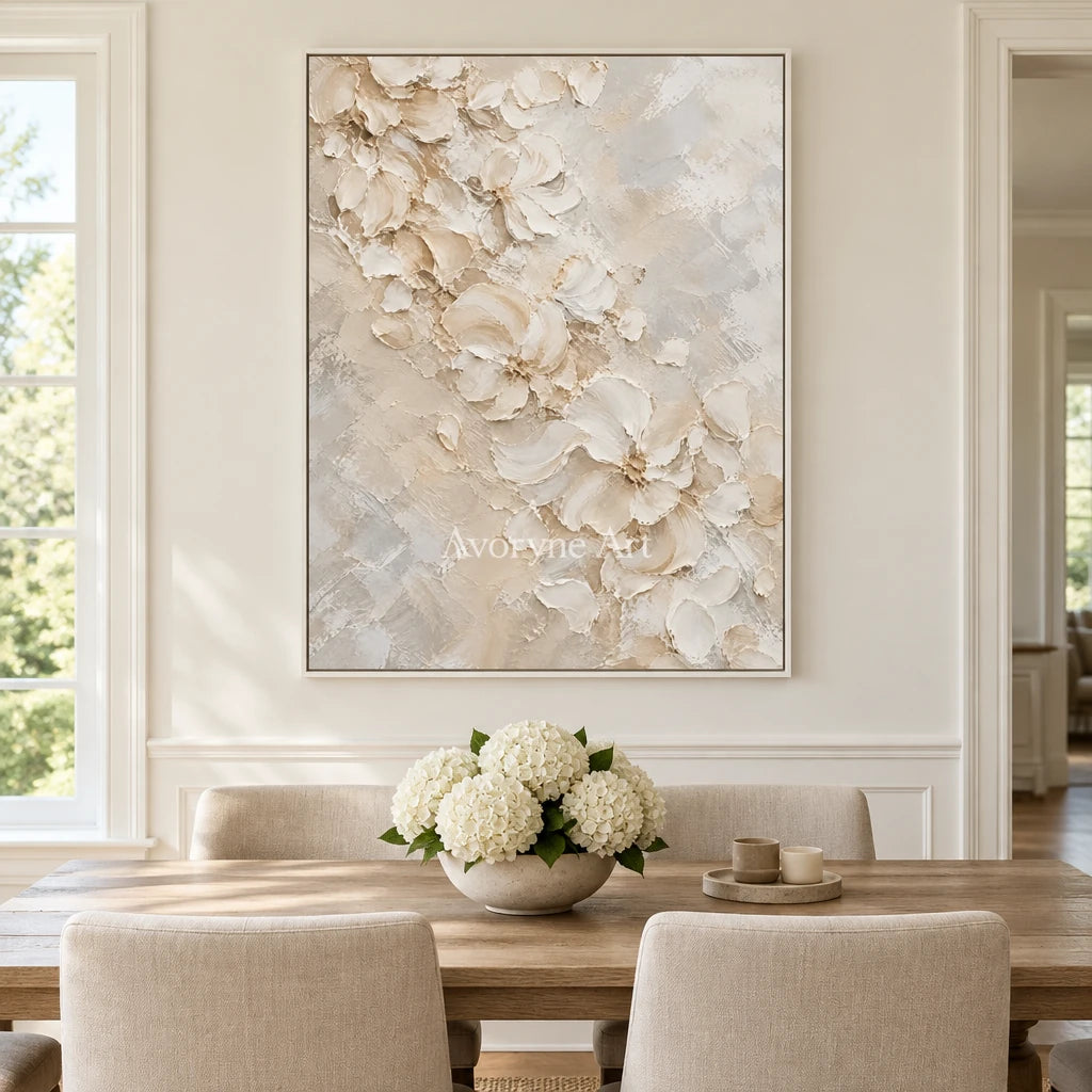 Petalcloud: White Floral Relief Wall Art — dining white