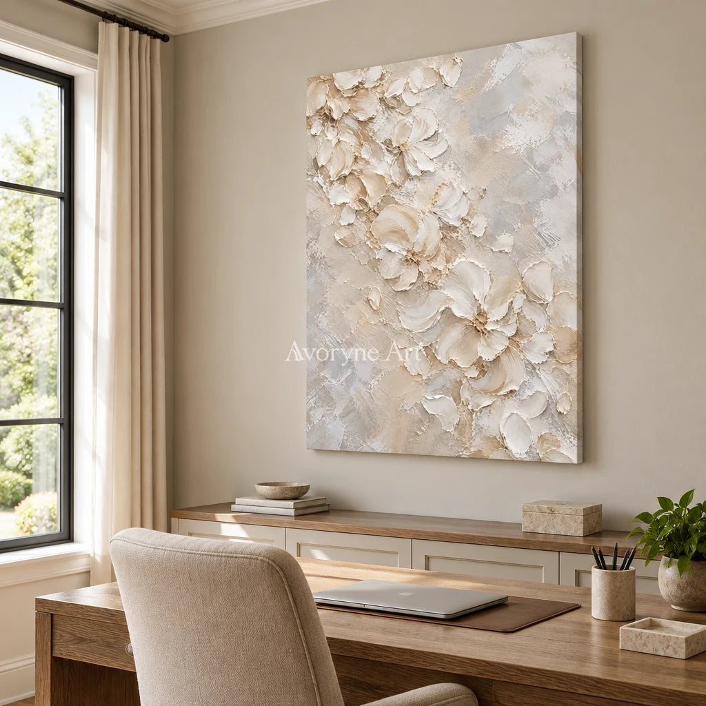 Petalcloud: White Floral Relief Wall Art — office frameless