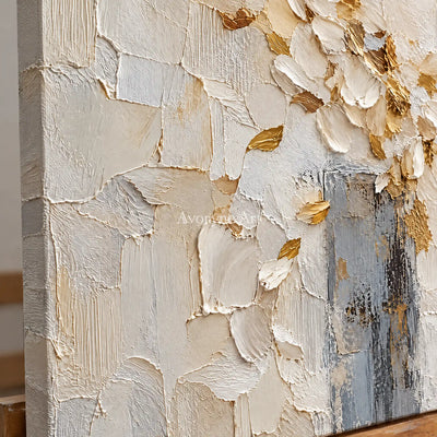 Gilded Petals: White Floral Texture Diptych — detail easel