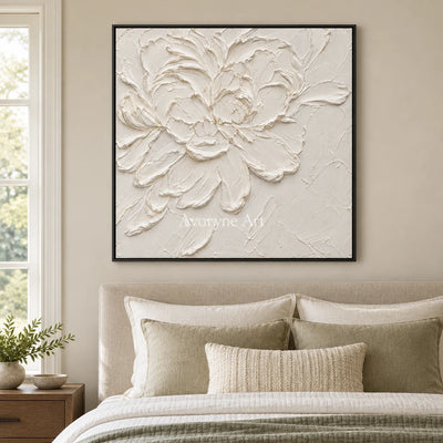Ivory Blossom: White Floral Textured Wall Art — bedroom black