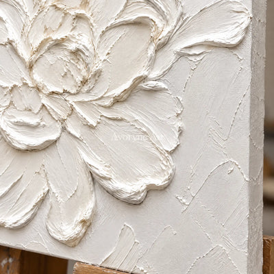 Ivory Blossom: White Floral Textured Wall Art — detail easel