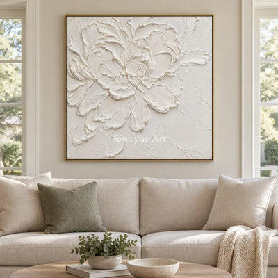 Ivory Blossom: White Floral Textured Wall Art — living gold