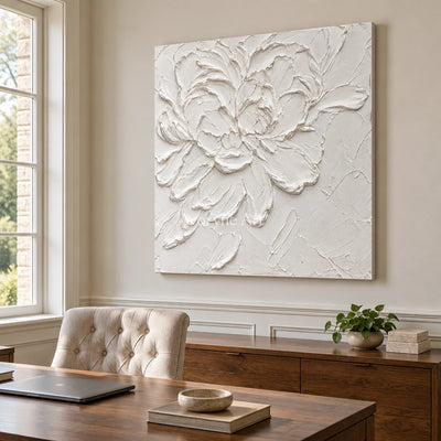 Ivory Blossom: White Floral Textured Wall Art — office frameless