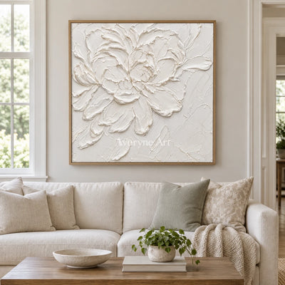 Ivory Blossom: White Floral Textured Wall Art — villa wood