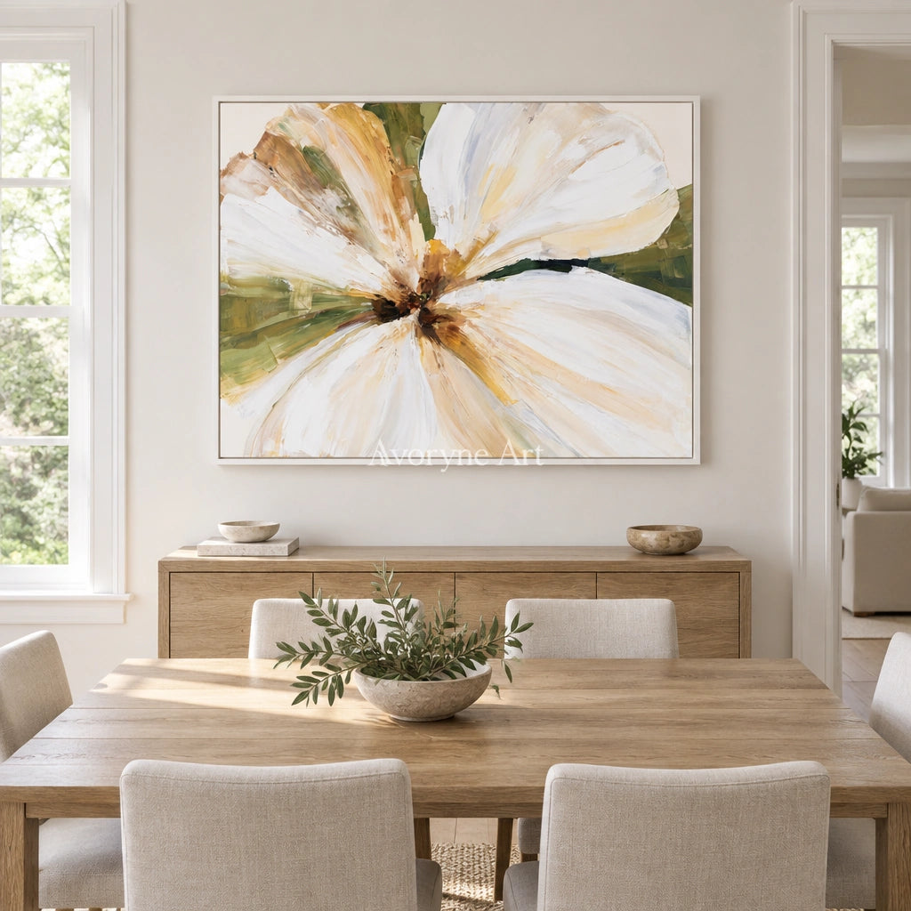 Ivory Winding Rhythm: White Flower Art — dining white