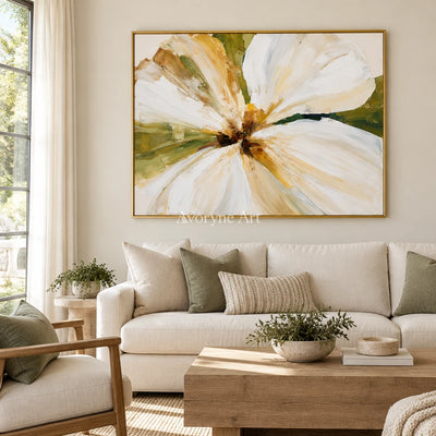 Ivory Winding Rhythm: White Flower Art — living gold