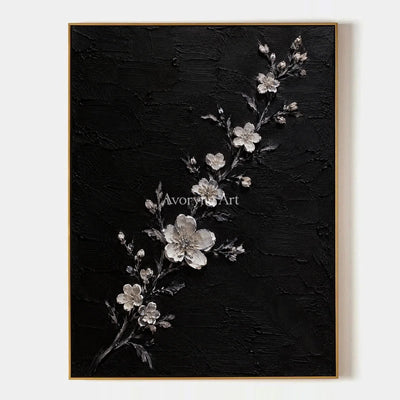 Blossoms at Dusk: White Flowers on Black Wall Art — primary