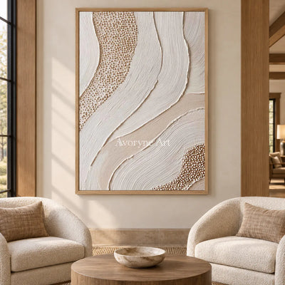 Pearled Undercurrent: White Flowing Texture and Dot Relief Wall Art — hotel wood