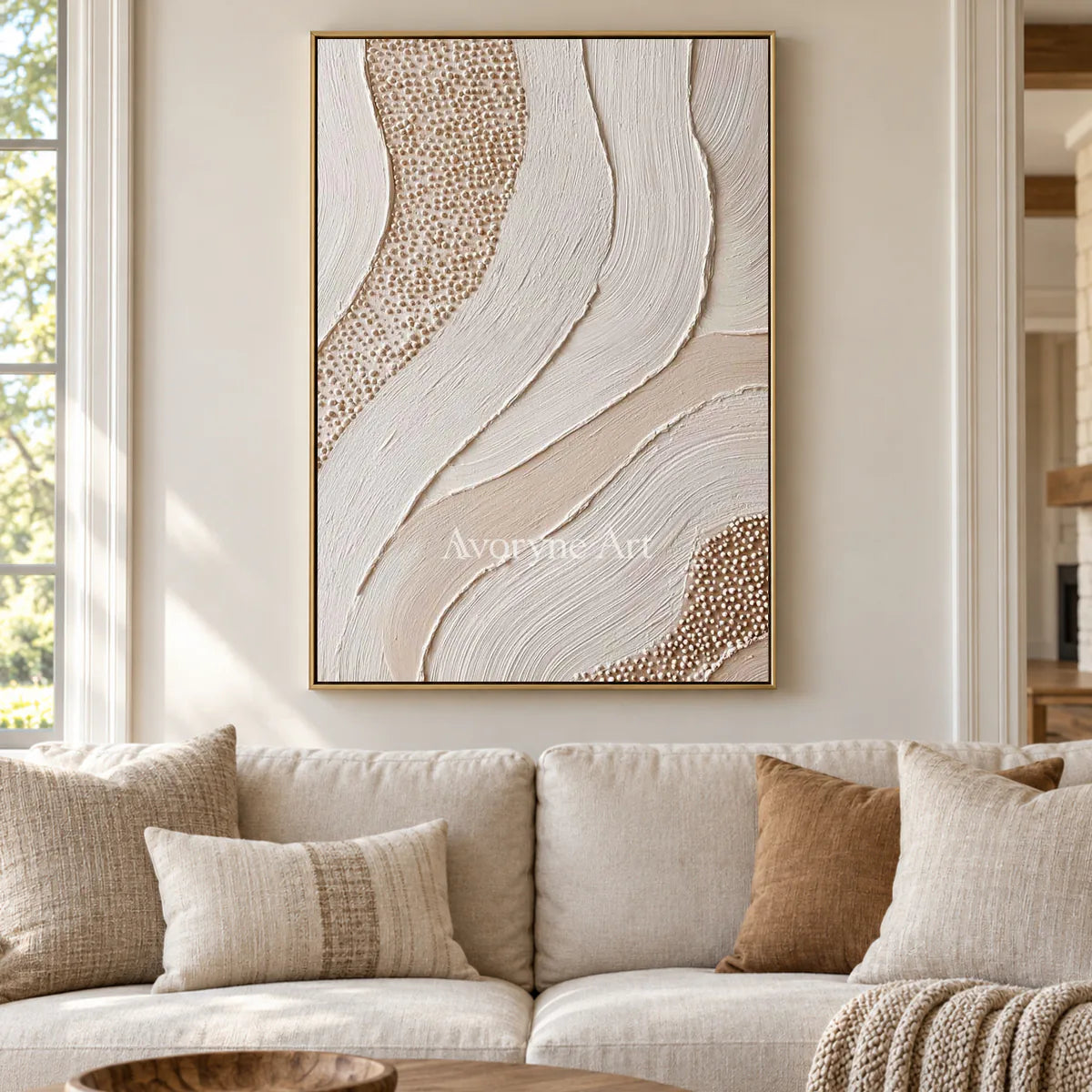 Pearled Undercurrent: White Flowing Texture and Dot Relief Wall Art — living gold