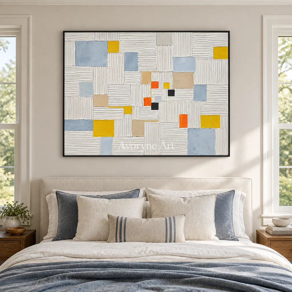 Grid of Sparks: White Geometric Texture Wall Art — bedroom black