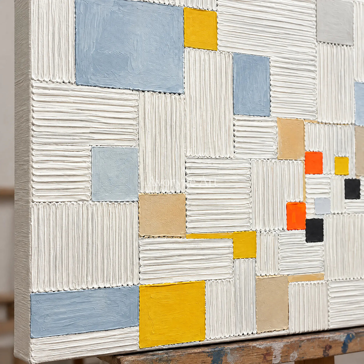 Grid of Sparks: White Geometric Texture Wall Art — detail easel