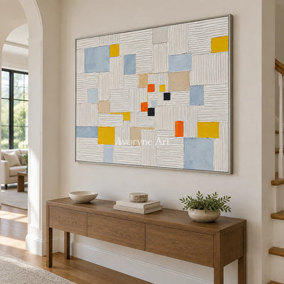 Grid of Sparks: White Geometric Texture Wall Art — entry silver