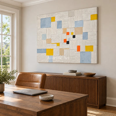 Grid of Sparks: White Geometric Texture Wall Art — office frameless