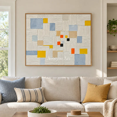 Grid of Sparks: White Geometric Texture Wall Art — villa wood