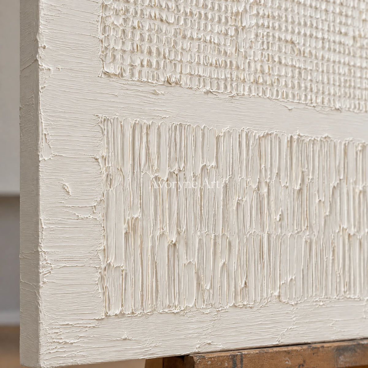Pale Framework: White Grid Relief Wall Art — detail easel