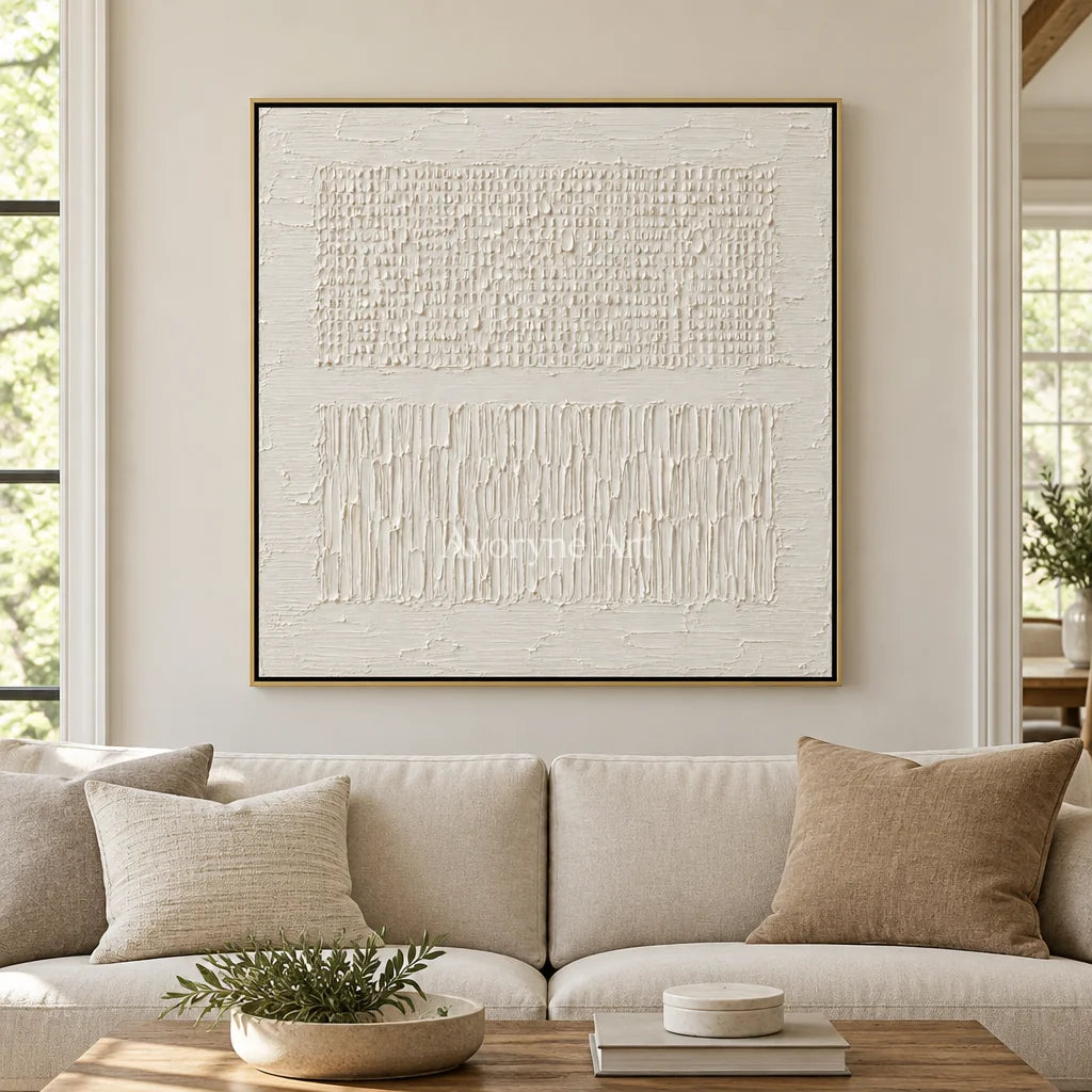Pale Framework: White Grid Relief Wall Art — living gold