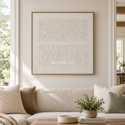 Pale Framework: White Grid Relief Wall Art — villa wood