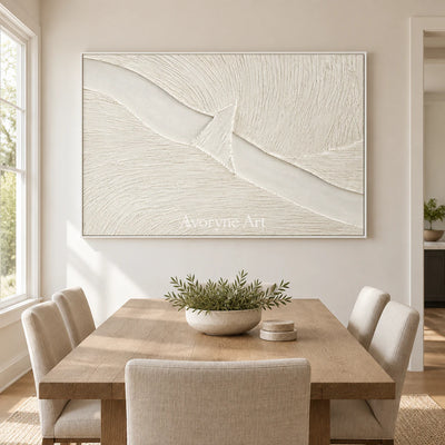 Ivory Crossing: White Grooved Abstract Wall Art — dining white