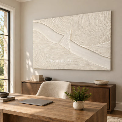 Ivory Crossing: White Grooved Abstract Wall Art — office frameless