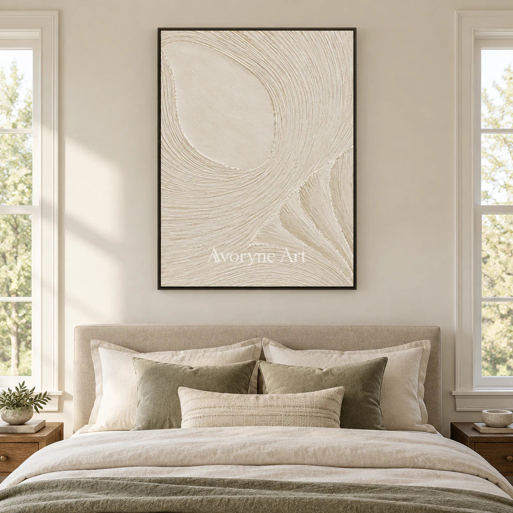 Ivory Circulation: White Grooved Relief Wall Art — bedroom black