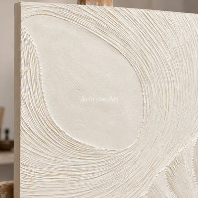 Ivory Circulation: White Grooved Relief Wall Art — detail easel