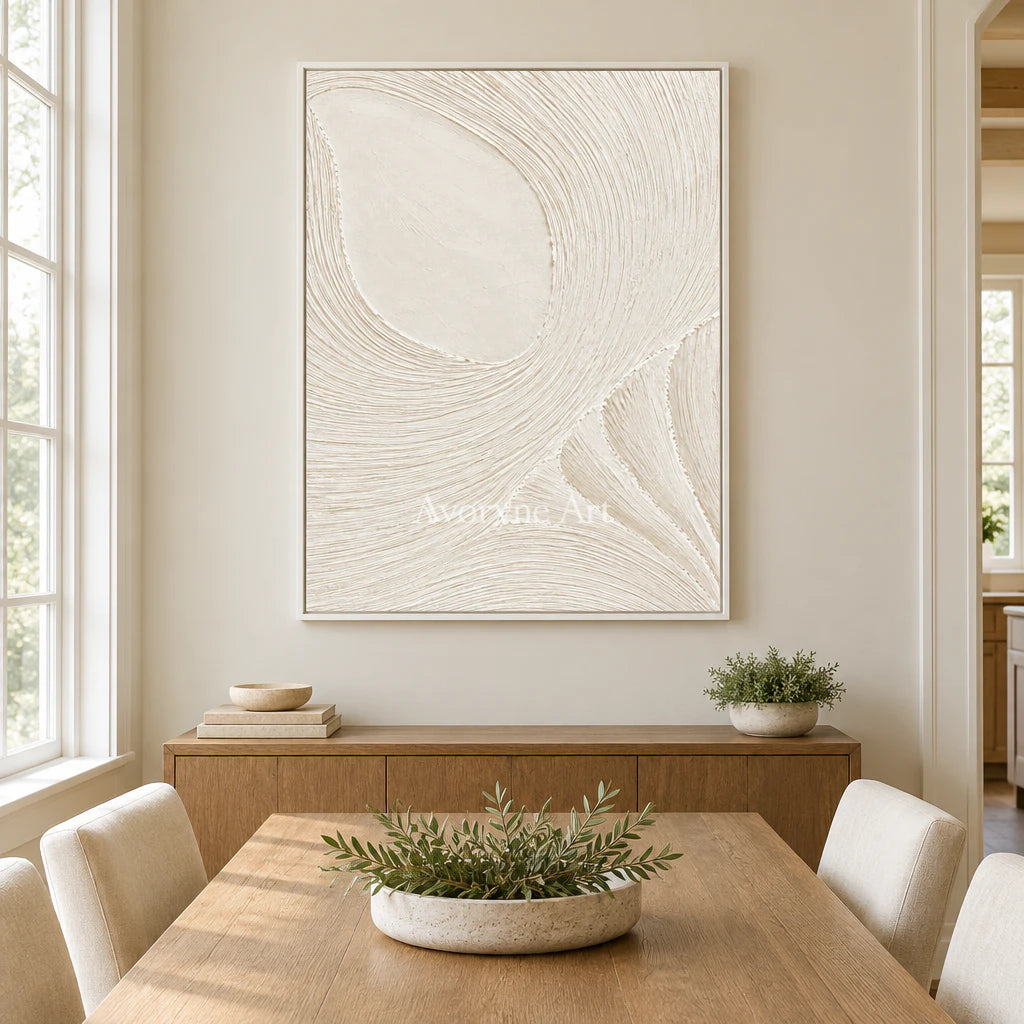 Ivory Circulation: White Grooved Relief Wall Art — dining white