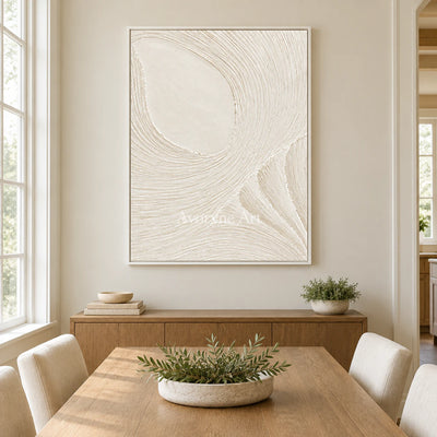 Ivory Circulation: White Grooved Relief Wall Art — dining white