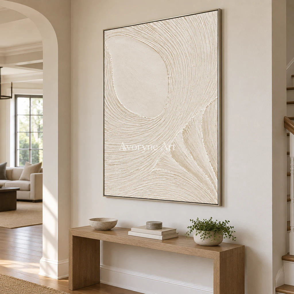 Ivory Circulation: White Grooved Relief Wall Art — entry silver