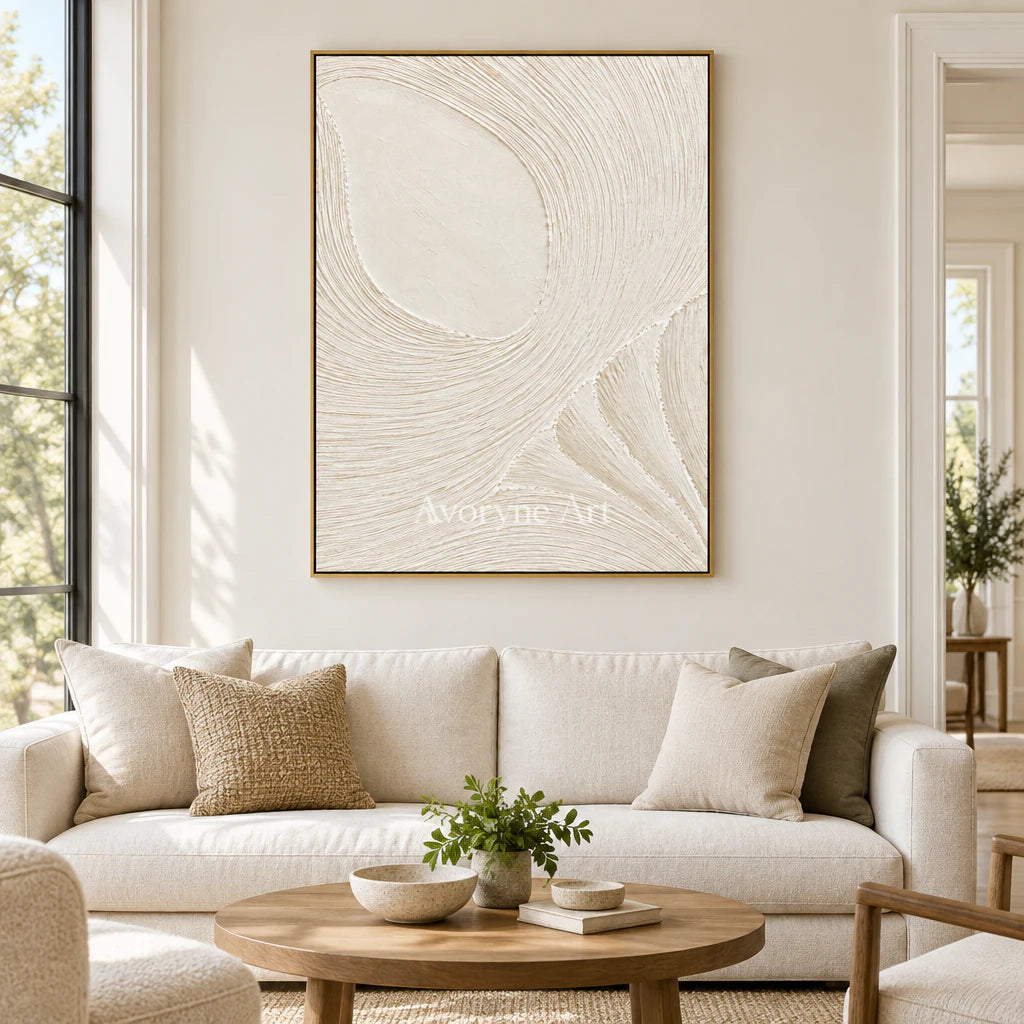 Ivory Circulation: White Grooved Relief Wall Art — living gold