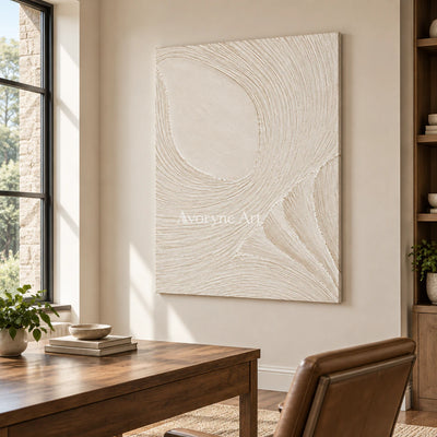 Ivory Circulation: White Grooved Relief Wall Art — office frameless