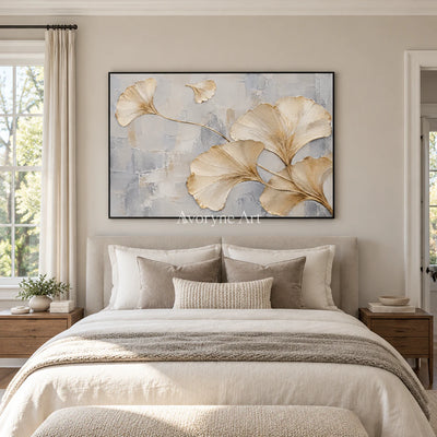 Ginkgo Poise: White Ivory Botanical Relief Wall Art — bedroom black