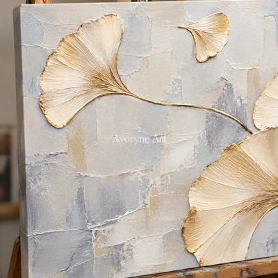 Ginkgo Poise: White Ivory Botanical Relief Wall Art — detail easel