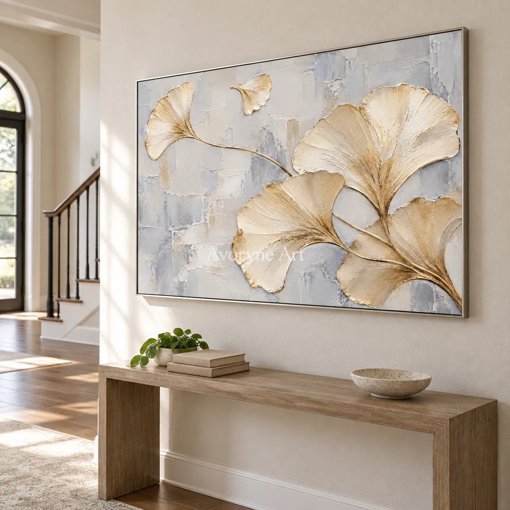 Ginkgo Poise: White Ivory Botanical Relief Wall Art — entry silver