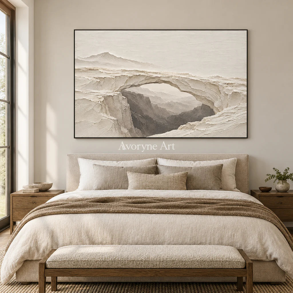 Stonebridge Quiet: White Landscape Relief Wall Art — bedroom black