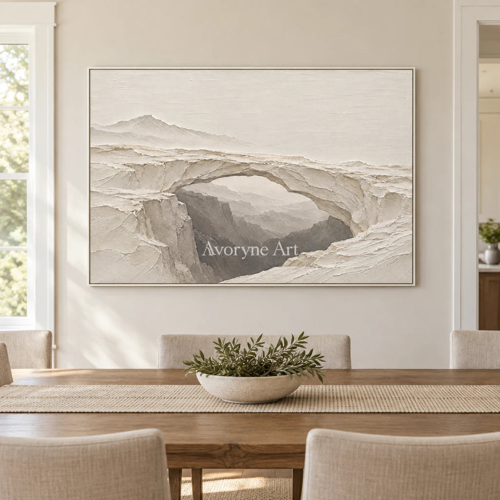 Stonebridge Quiet: White Landscape Relief Wall Art — dining white