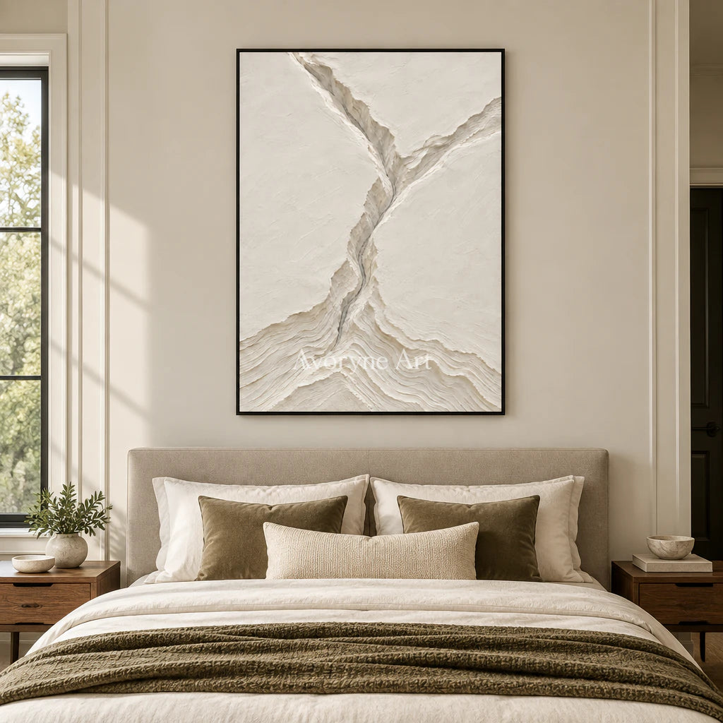 Glacial Channels: White Landscape Relief Wall Art — bedroom black