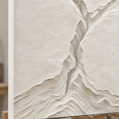 Glacial Channels: White Landscape Relief Wall Art — detail easel