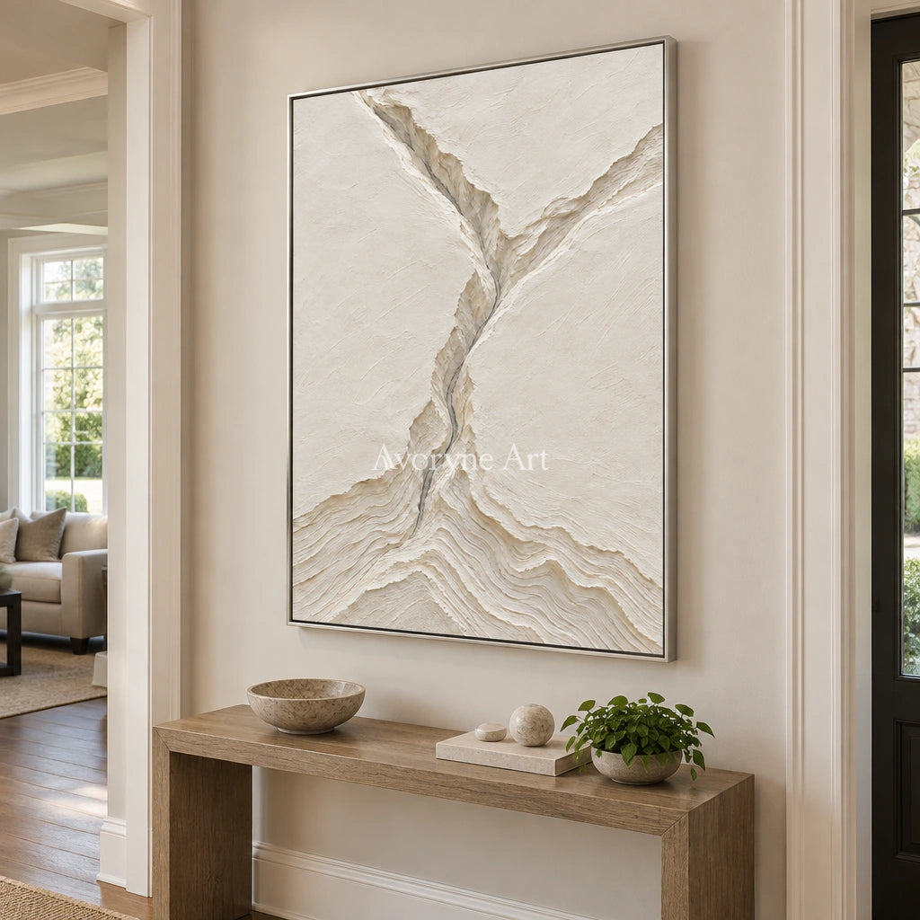 Glacial Channels: White Landscape Relief Wall Art — entry silver